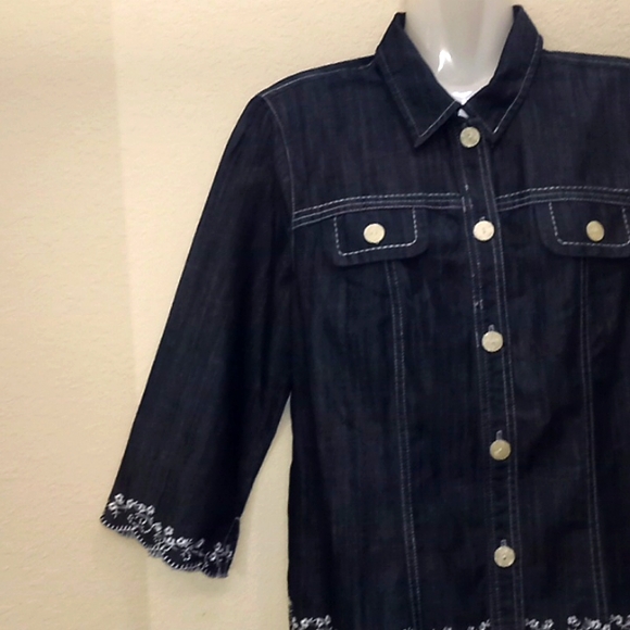 Christopher & Banks Denim Shirt with Dipped Scalloped Trim - Picture 4 of 13